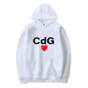 CDG Red Heart Front Print white hoodie