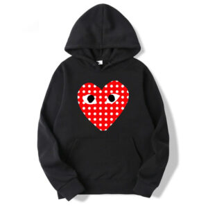 CDG White Dotted Heart black Hoodie