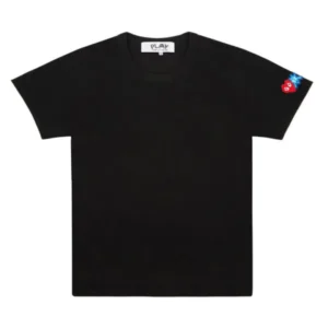 play basic black t shirt red and blue seelve emblem